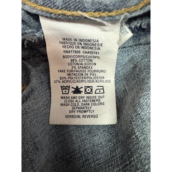 Y2K Tommy Jeans Womens Sherpa Denim Jacket Peace Sign Trucker Vtg Grunge Medium - Picture 10 of 11